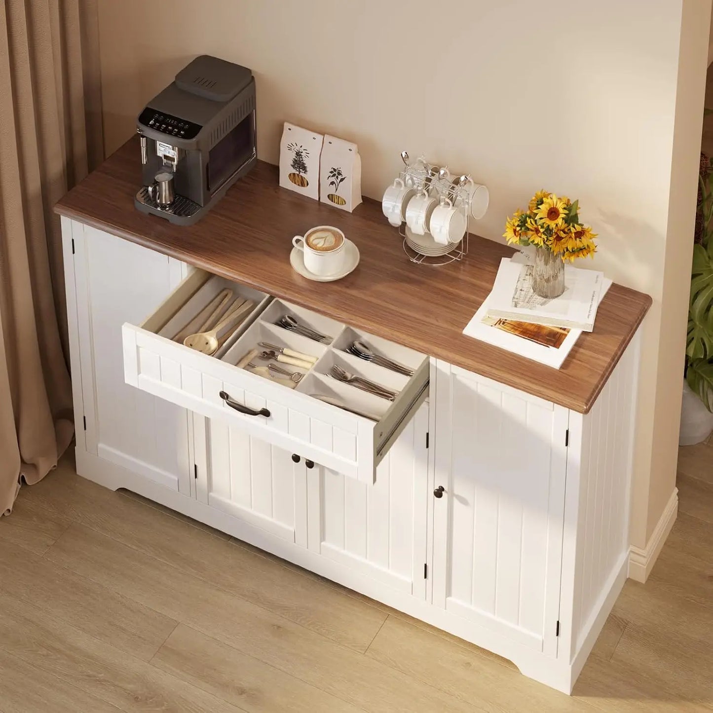 Storage Sideboard Buffet Cabinet With Drawers And Door Shelves Rustic