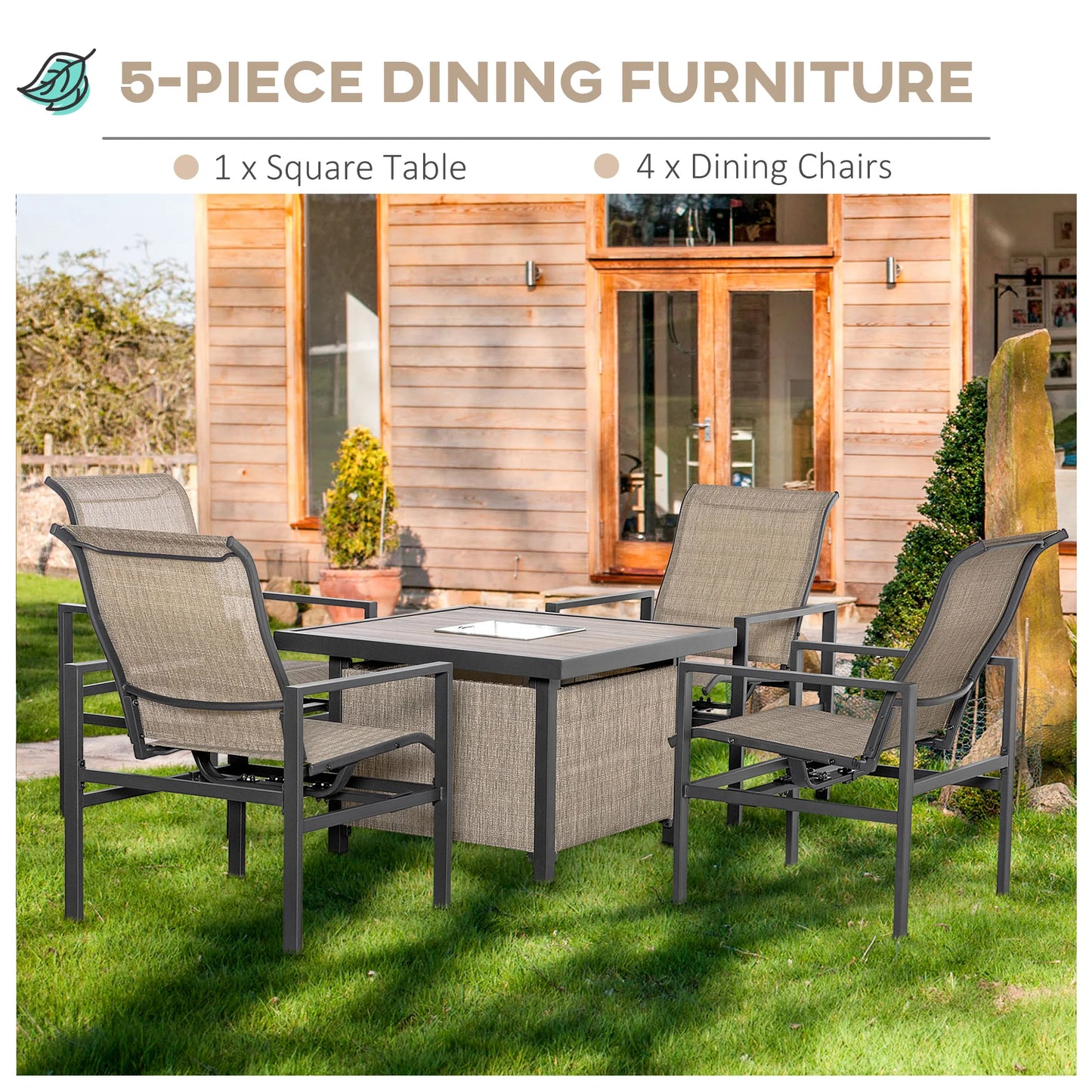 Steel Patio Dining Set With Ice Bucket And Rocking Chairs