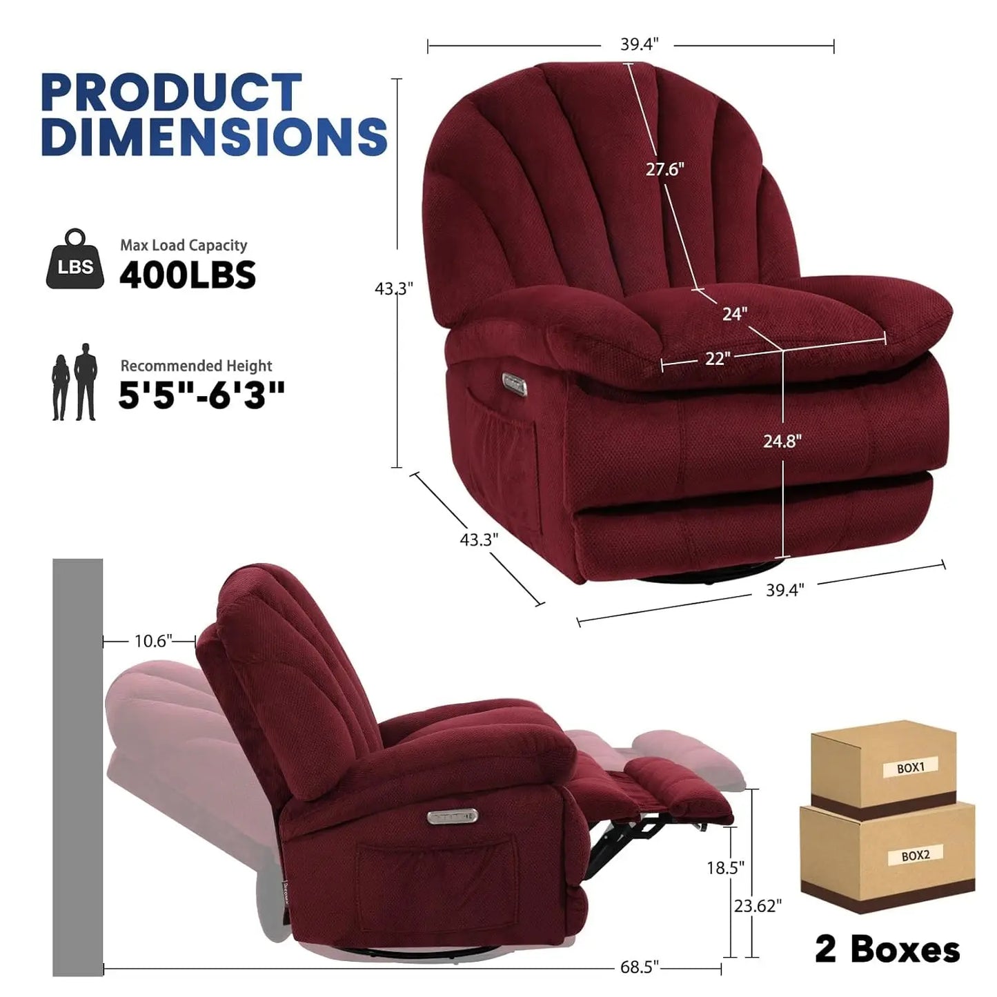 Dual Motor Power Swivel Rocker Recliner Chair With Adjustable Backrest