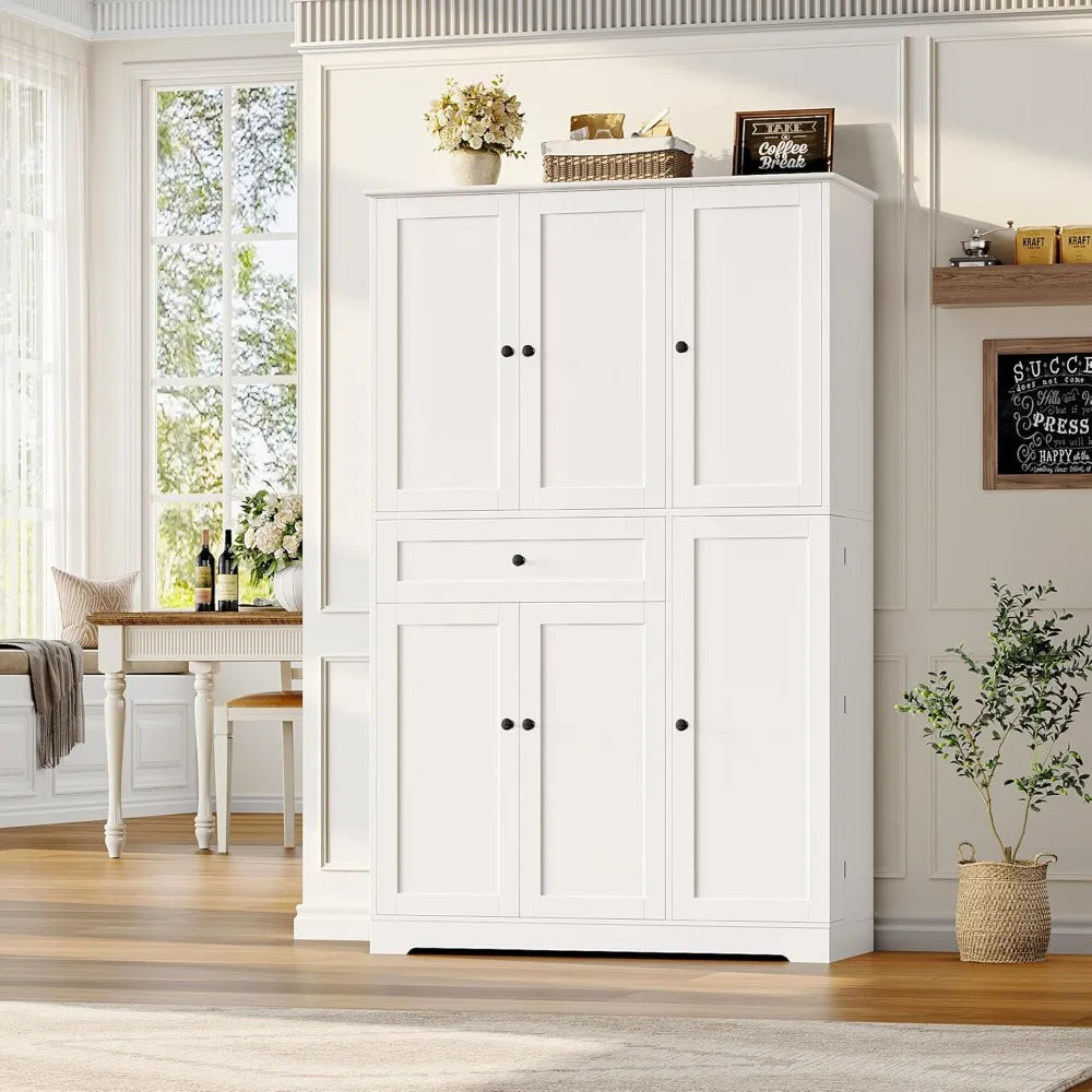 Hostack Tall Kitchen Pantry Cabinet With Doors Shelves And Drawer
