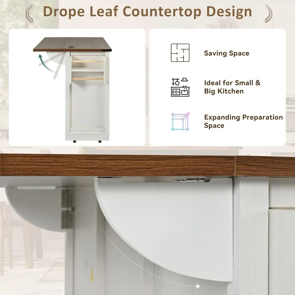 Farmhouse Kitchen Island On Wheels With Drop Leaf Outlet