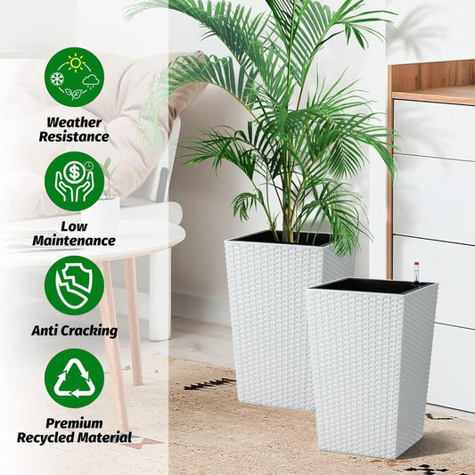 DishyKooker Rattan Planter Set With Water Level Monitor And Wheels