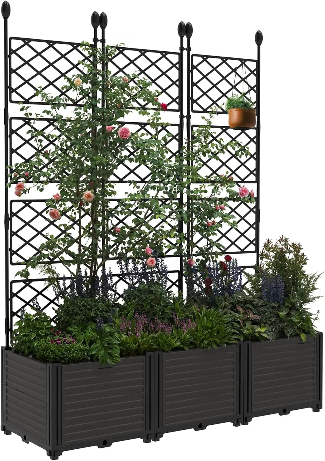 TWISTER.CK Plastic Planter Box With Trellis For Outdoor Raised Bed
