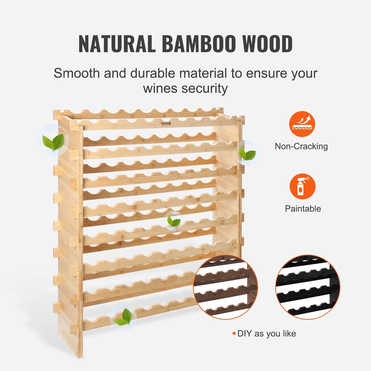 SucceBuy Bamboo 8-Tier Stackable Wine Rack Free Standing Display Shelves