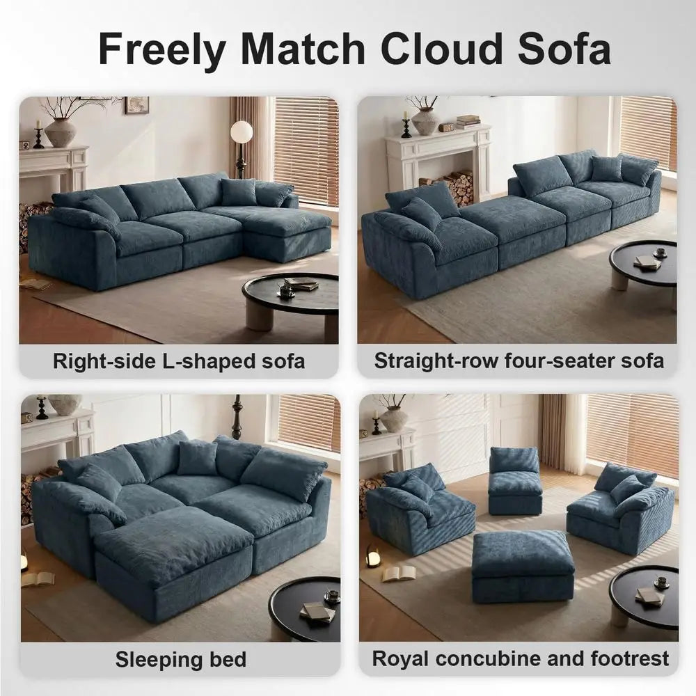 Oversized Chenille Corner Sofa With Ottoman L Shaped Sectional