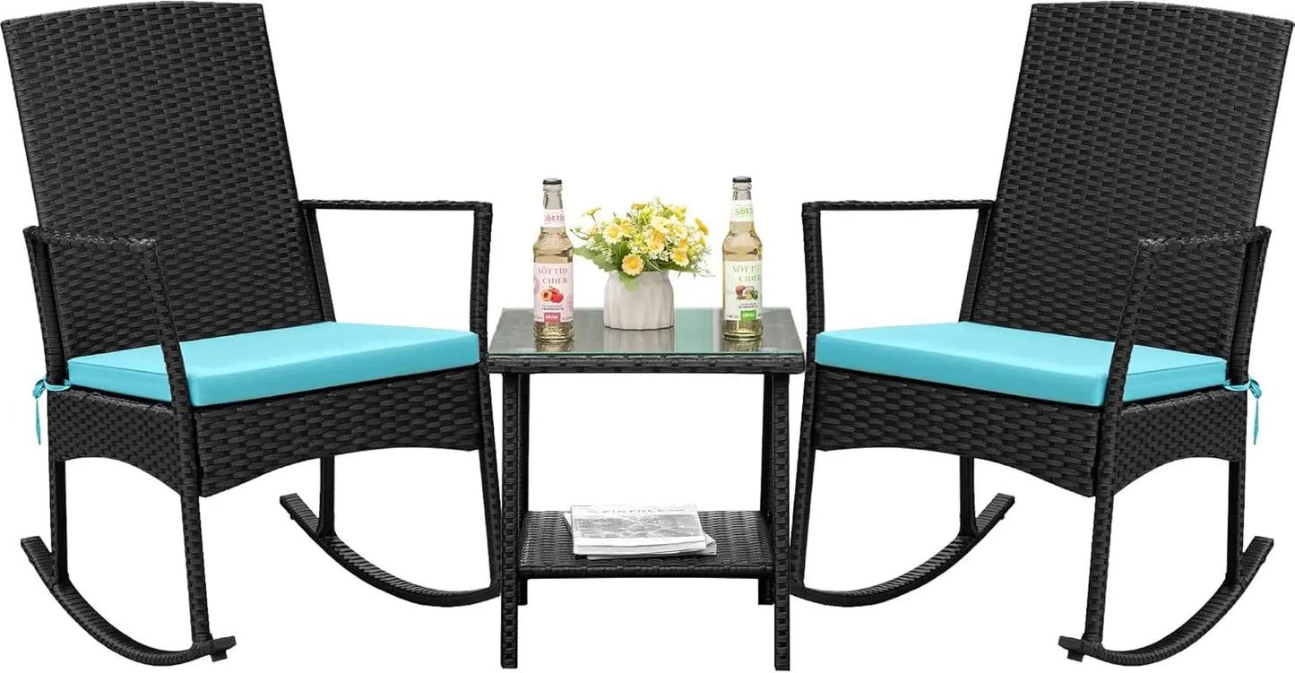 Flamaker Outdoor Furniture Rocker Set With PE Rattan Patio