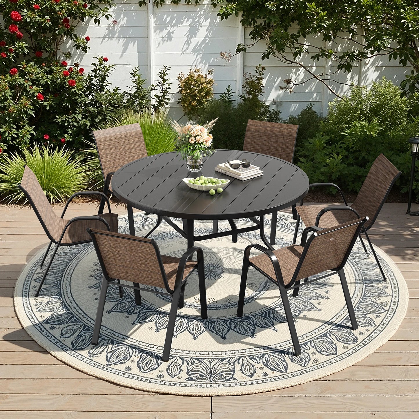 Farini 7-Piece Outdoor Dining Set For Six With Round Table