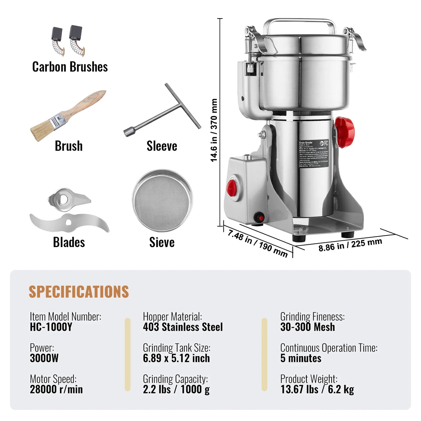 SucceBuy Electric Grain Mill Grinder 150 to 2500g for Spices