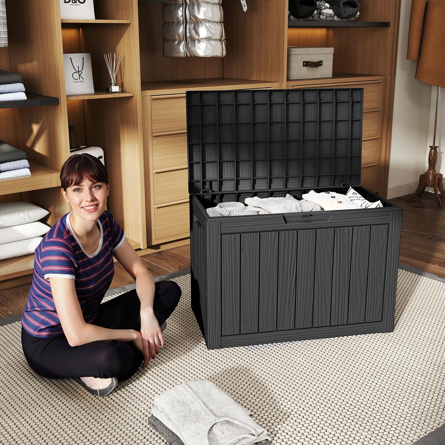 45 Gallon Waterproof Outdoor Resin Storage Box Lockable Deck Box