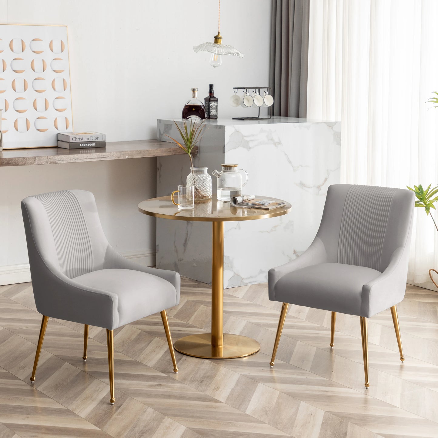 SEYNAR Modern Glam Boucle Velvet Dining Chair Set of Two