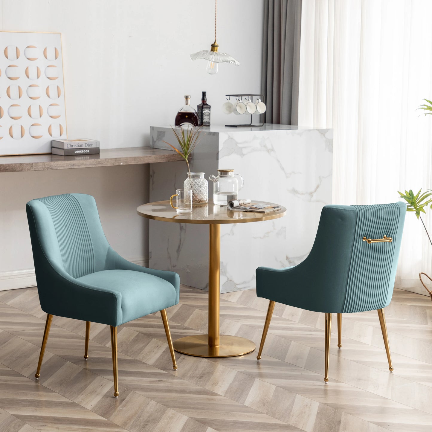 SEYNAR Modern Glam Boucle Velvet Dining Chair Set of Two
