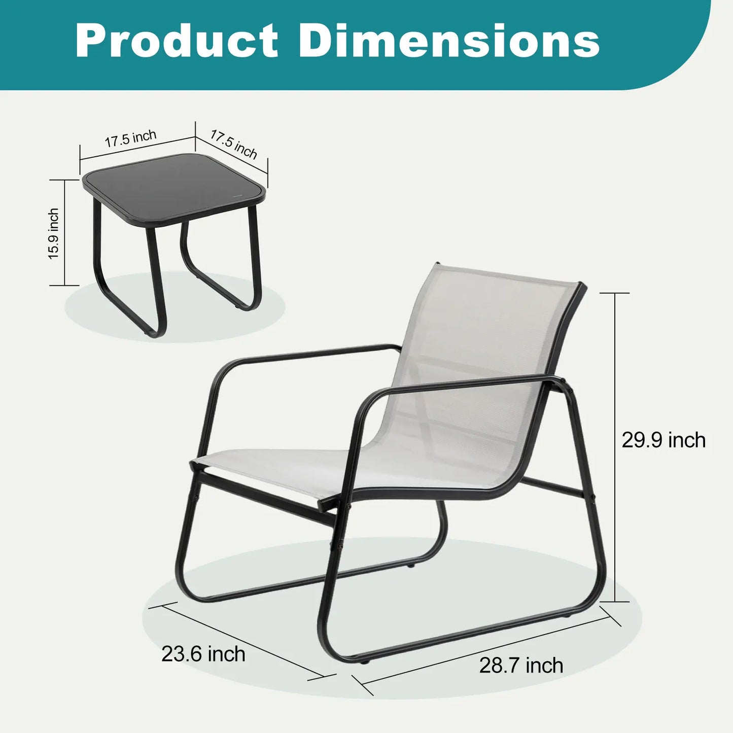 JHK Patio Furniture 3 Piece Set With Table Outdoor Metal