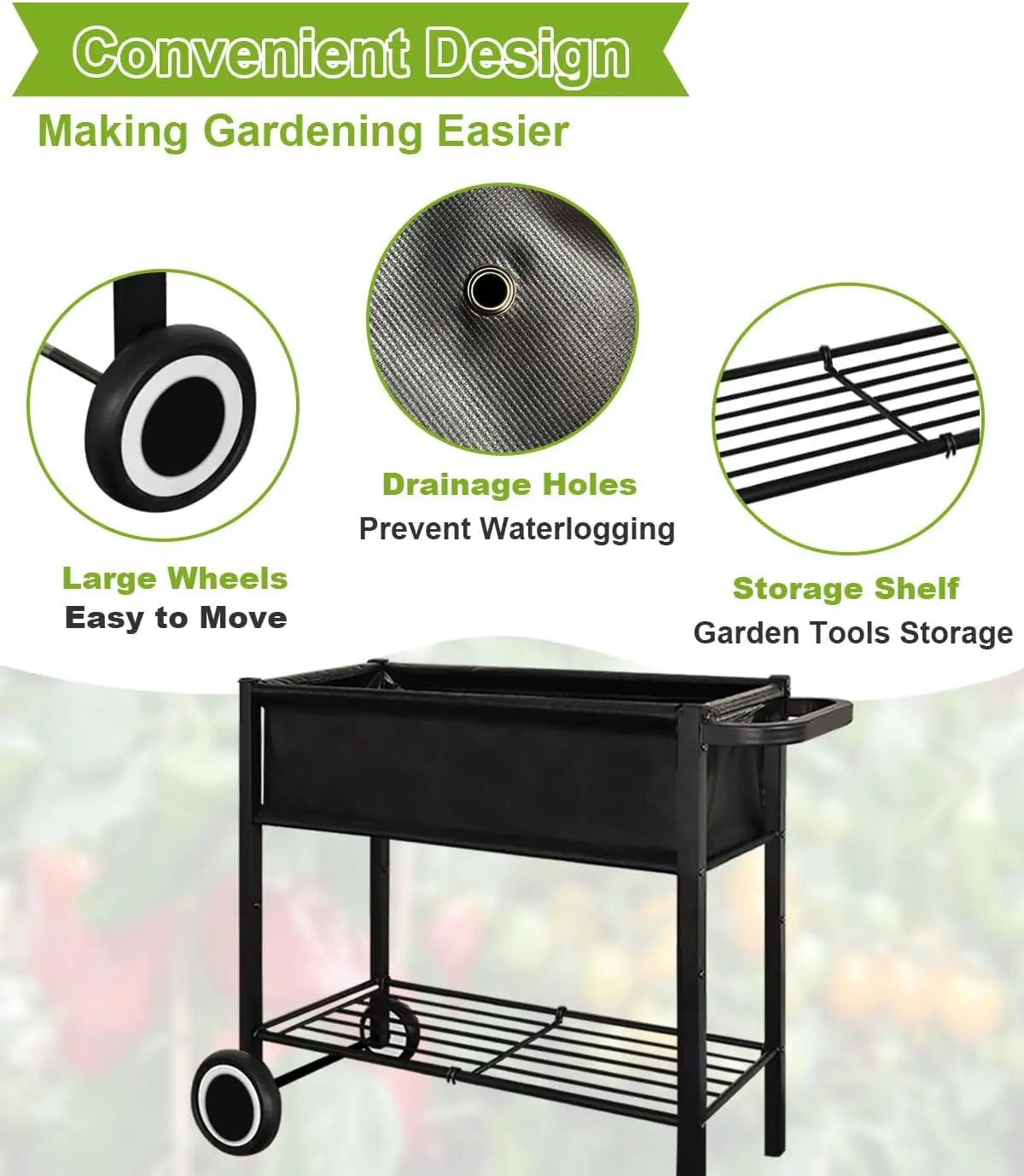 Raised Planter Box On Wheels For Outdoor Plants And Herbs