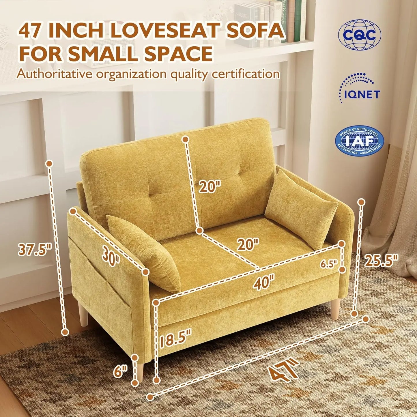 Chenille Loveseat Sofa For Bedroom With Removable Cushion Covers