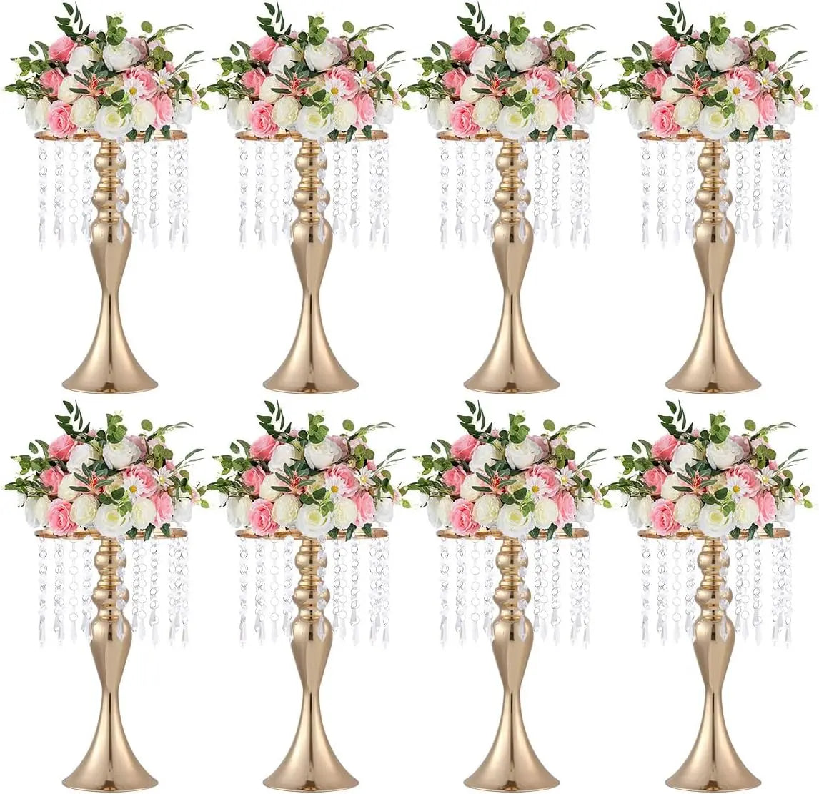 VINCIGANT Gold Metal Flower Stands With Crystal Beads Wedding Centerpieces