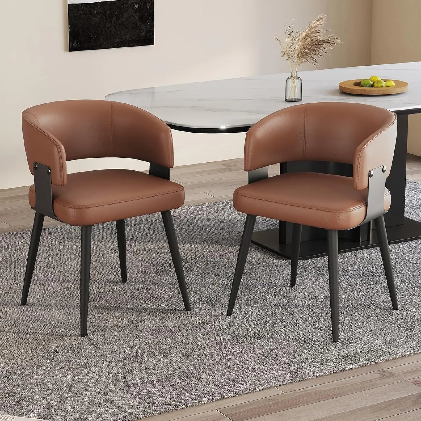 GUOHE Modern Dining Chairs Set Of 2 Upholstered Faux Leather