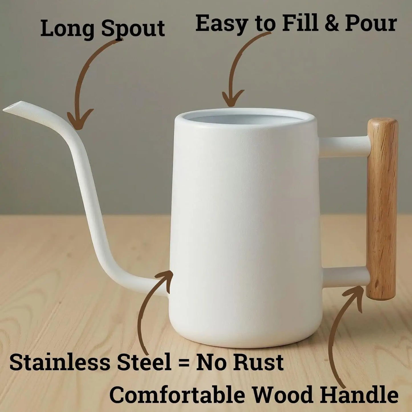 Indoor Watering Can With Long Spout And Wood Handle