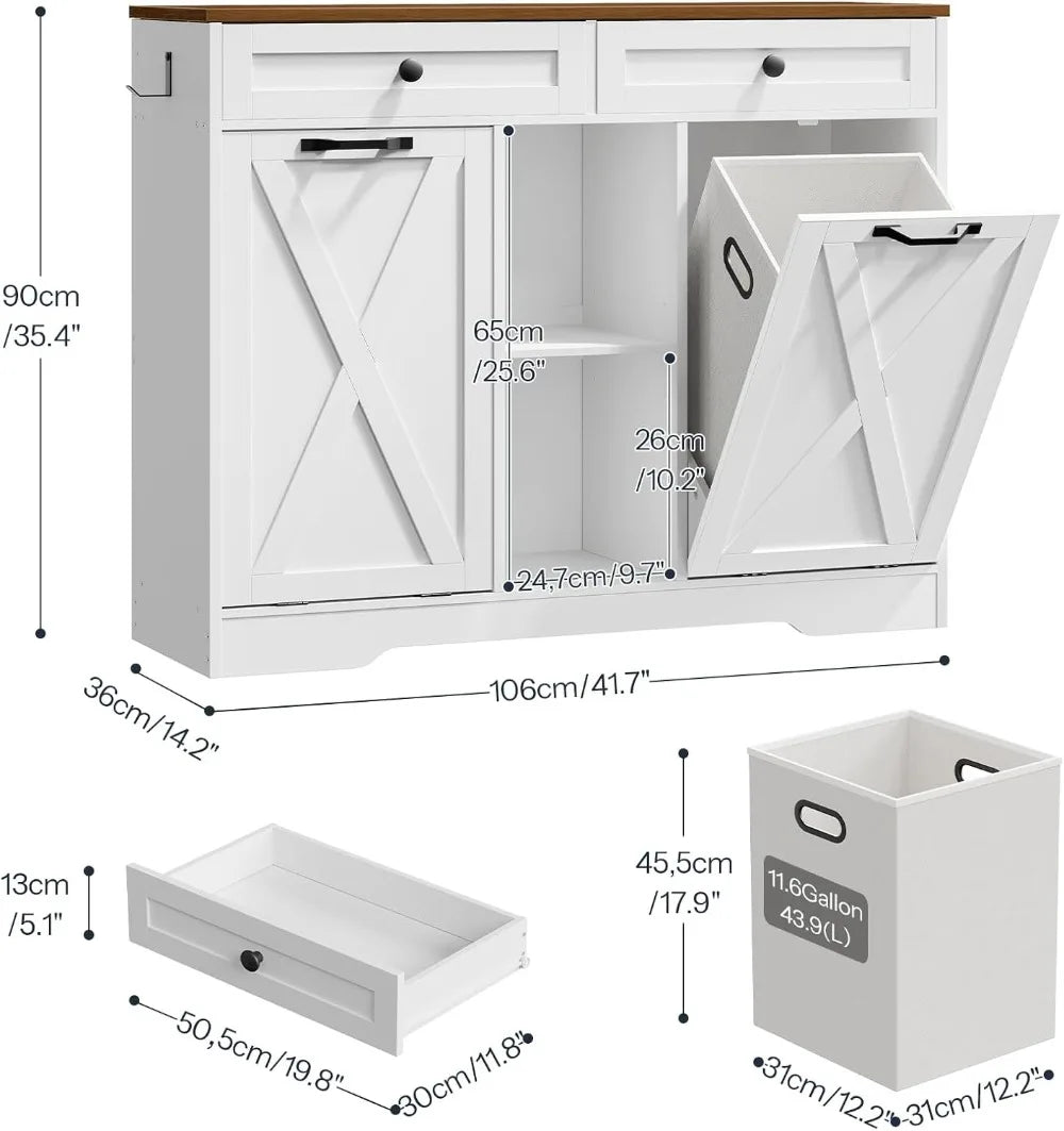 Double Tilt Out Laundry Hamper Cabinet With 2 Drawers And Shelves