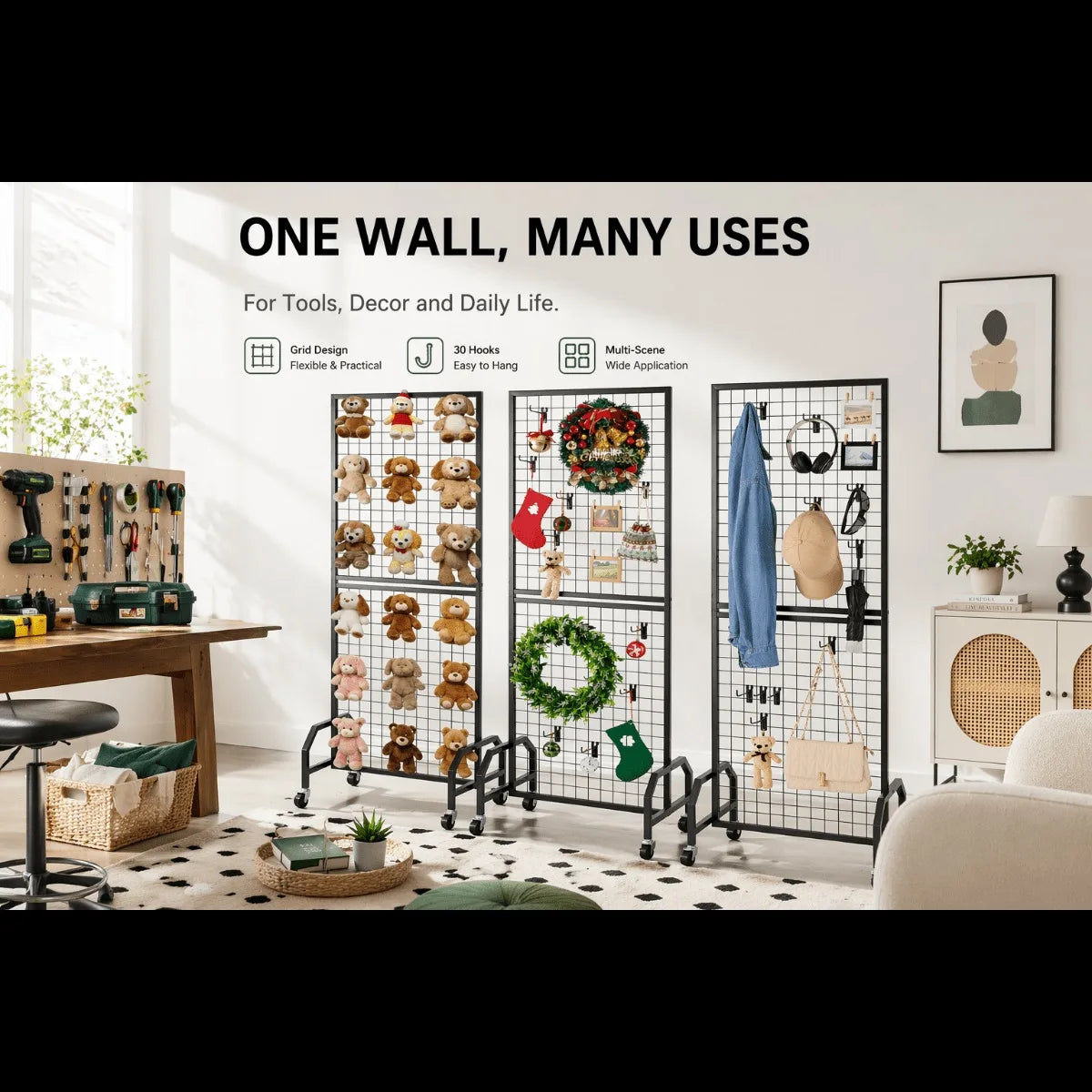 Rolling Grid Wall Panels On Wheels Metal Wire Display Rack