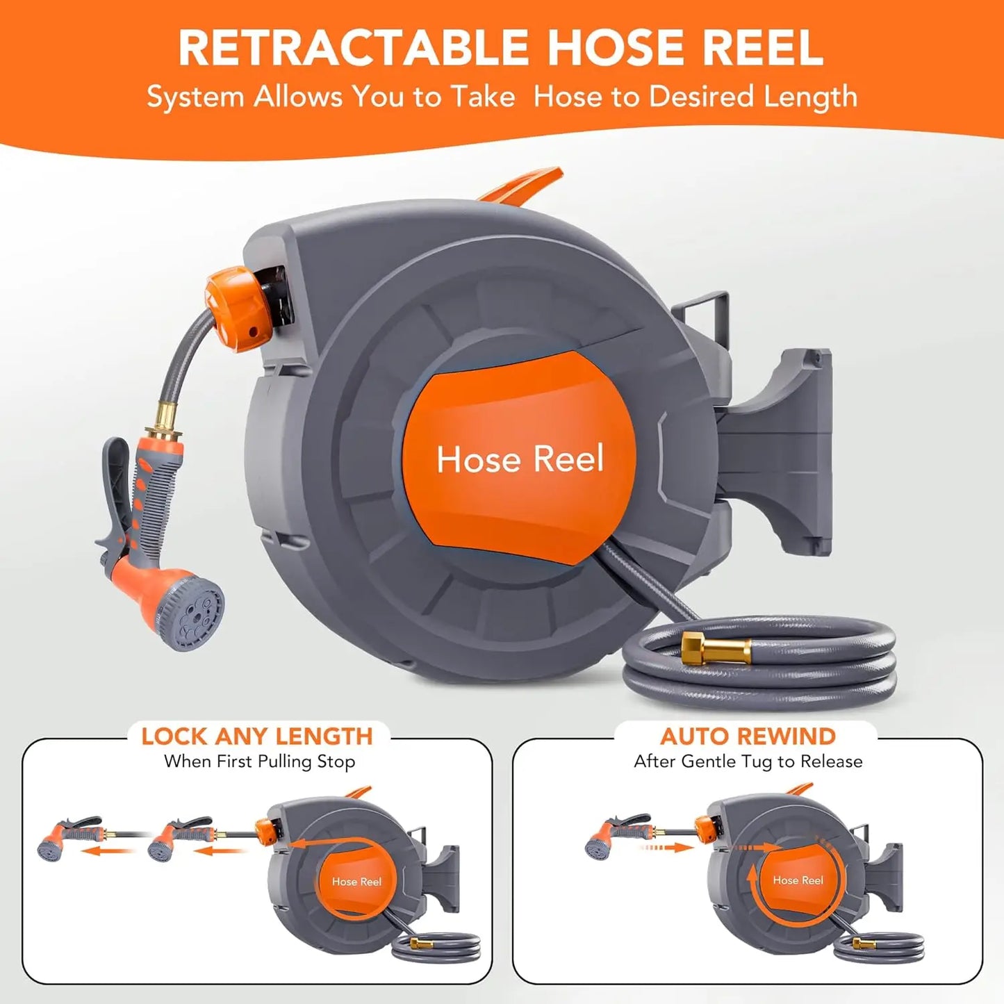 TWISTER.CK Retractable Garden Hose Reel With 9-Function Sprayer Nozzle