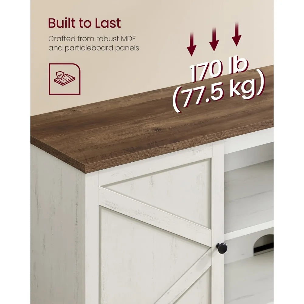 Frame Farmhouse TV Stand With Sliding Barn Doors And Cabinets