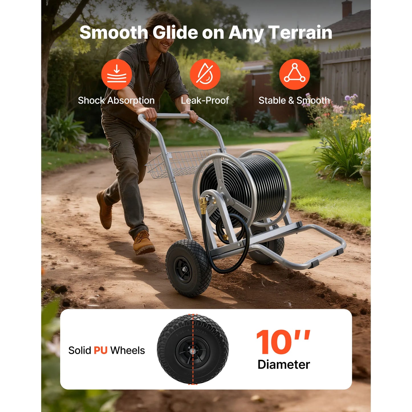 SucceBuy Water Hose Reel Cart For Garden With Mesh Basket