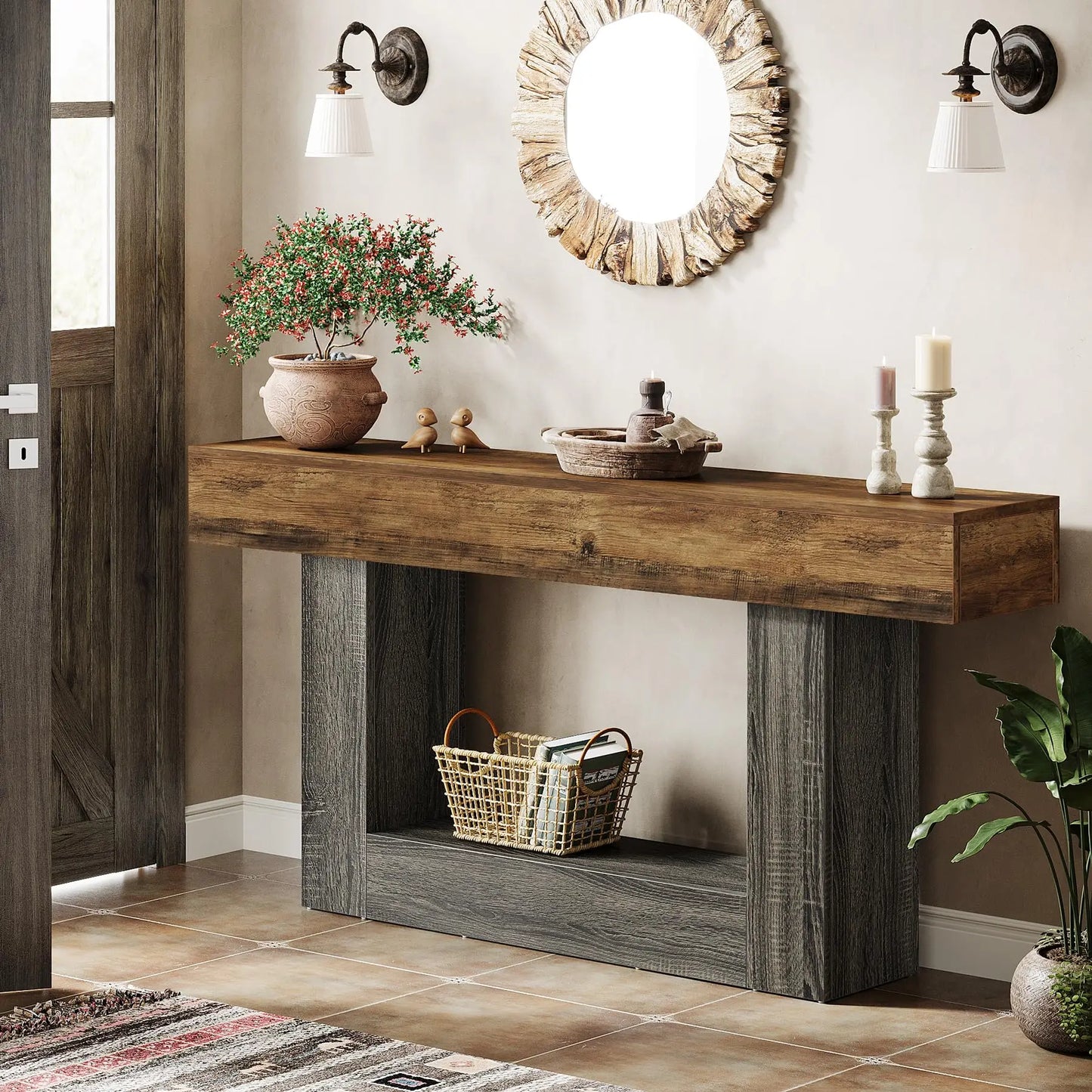Tribesigns Farmhouse 2-Tier Console Table