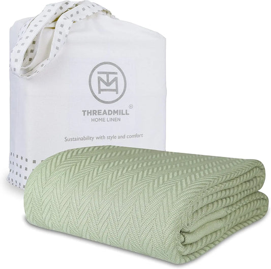 Luxury Cotton Blanket Herringbone Thermal All Seasons