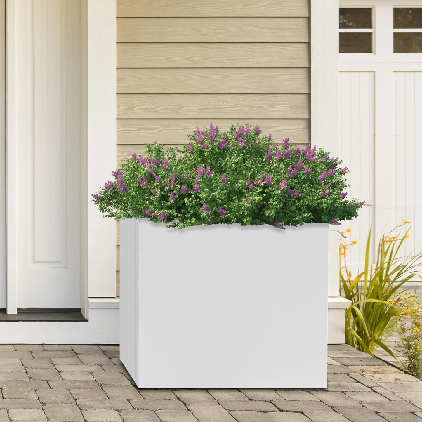 White Steel Square Planter Box Durable All Weather Indoor Outdoor