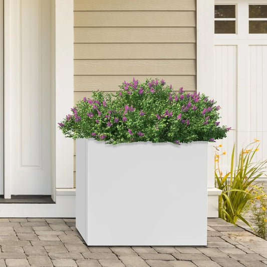 White Steel Square Planter Box Durable All Weather Indoor Outdoor