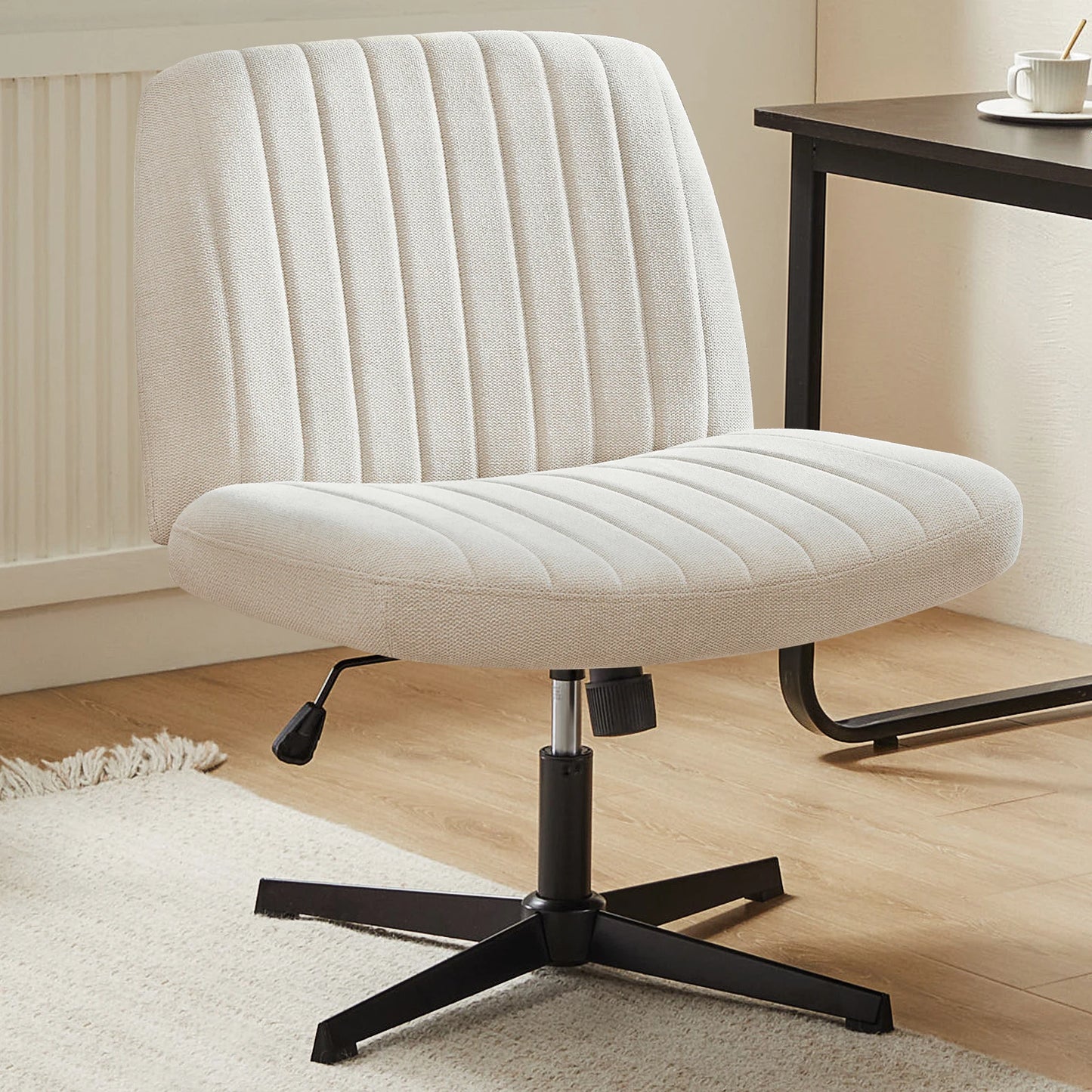 JHK Cross Legged Office Rocking Chair With Adjustable Swivel Desk