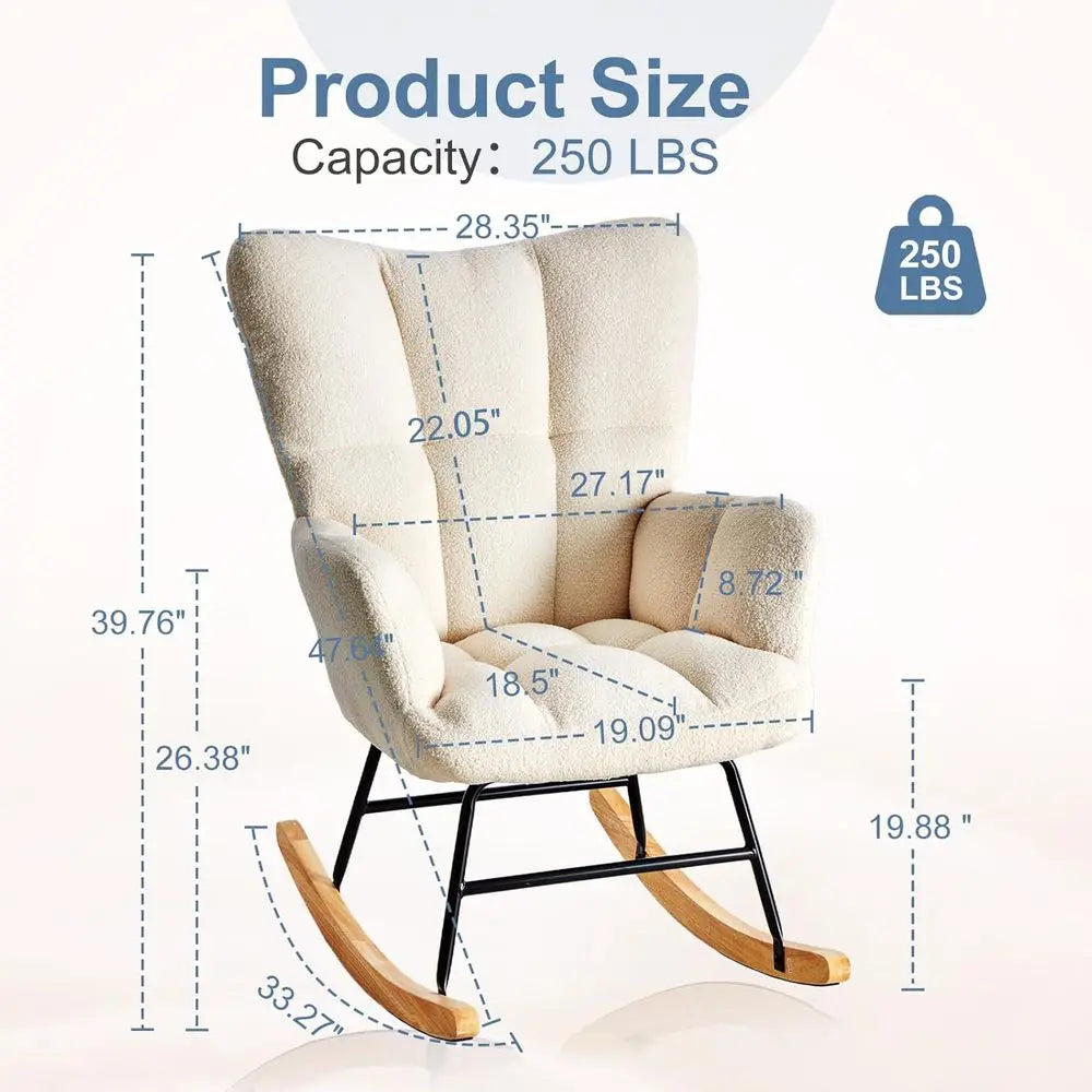 Rocking Chair With High Backrest Upholstered Reading Glider