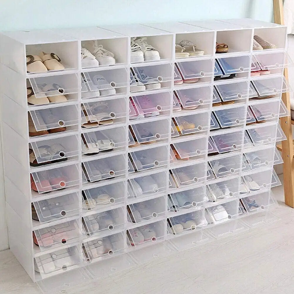 Foldable Flip Shoe Boxes 20 or 24 Pack Clear Plastic