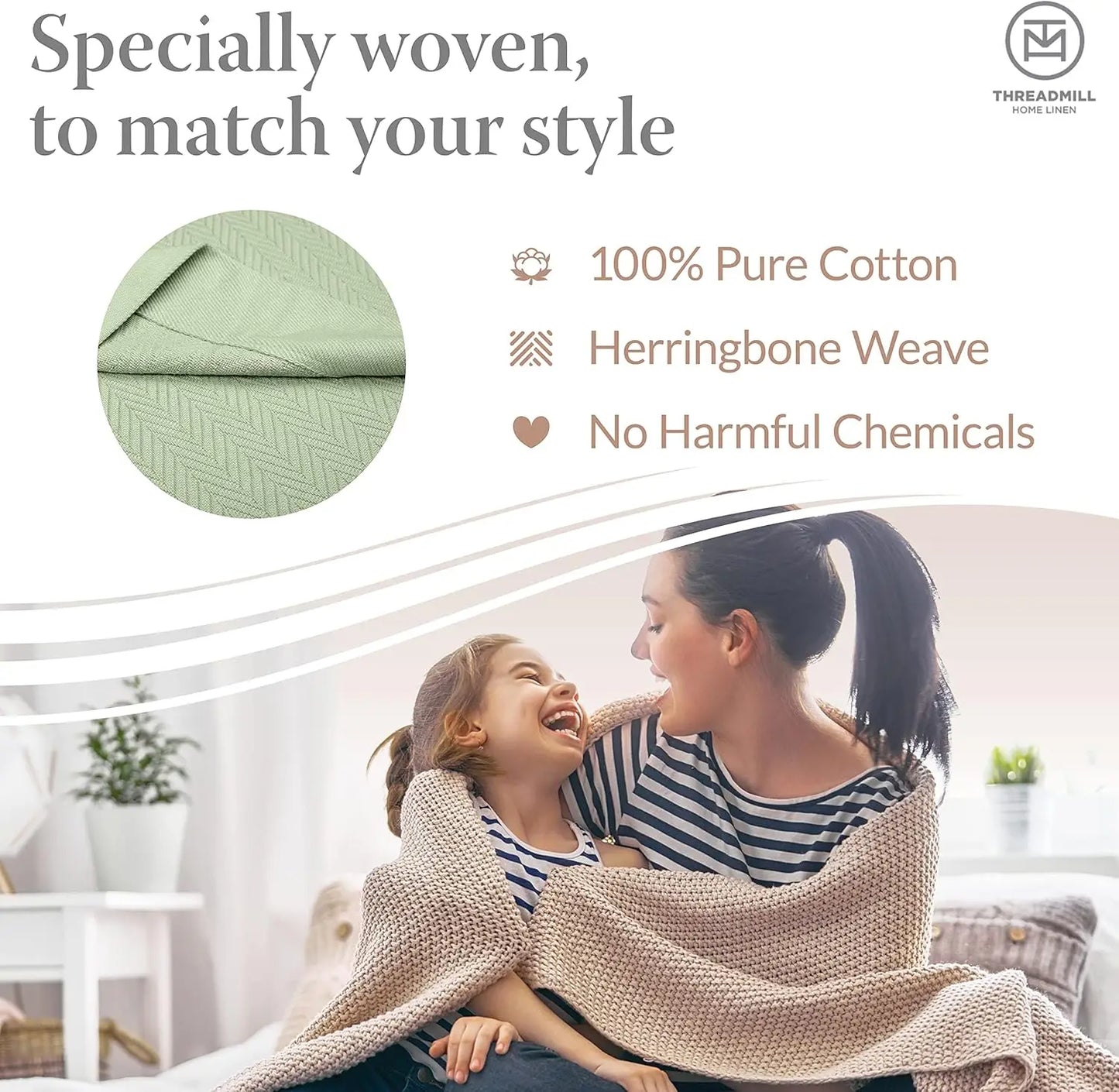 Luxury Cotton All-Season Herringbone Blanket for Bed