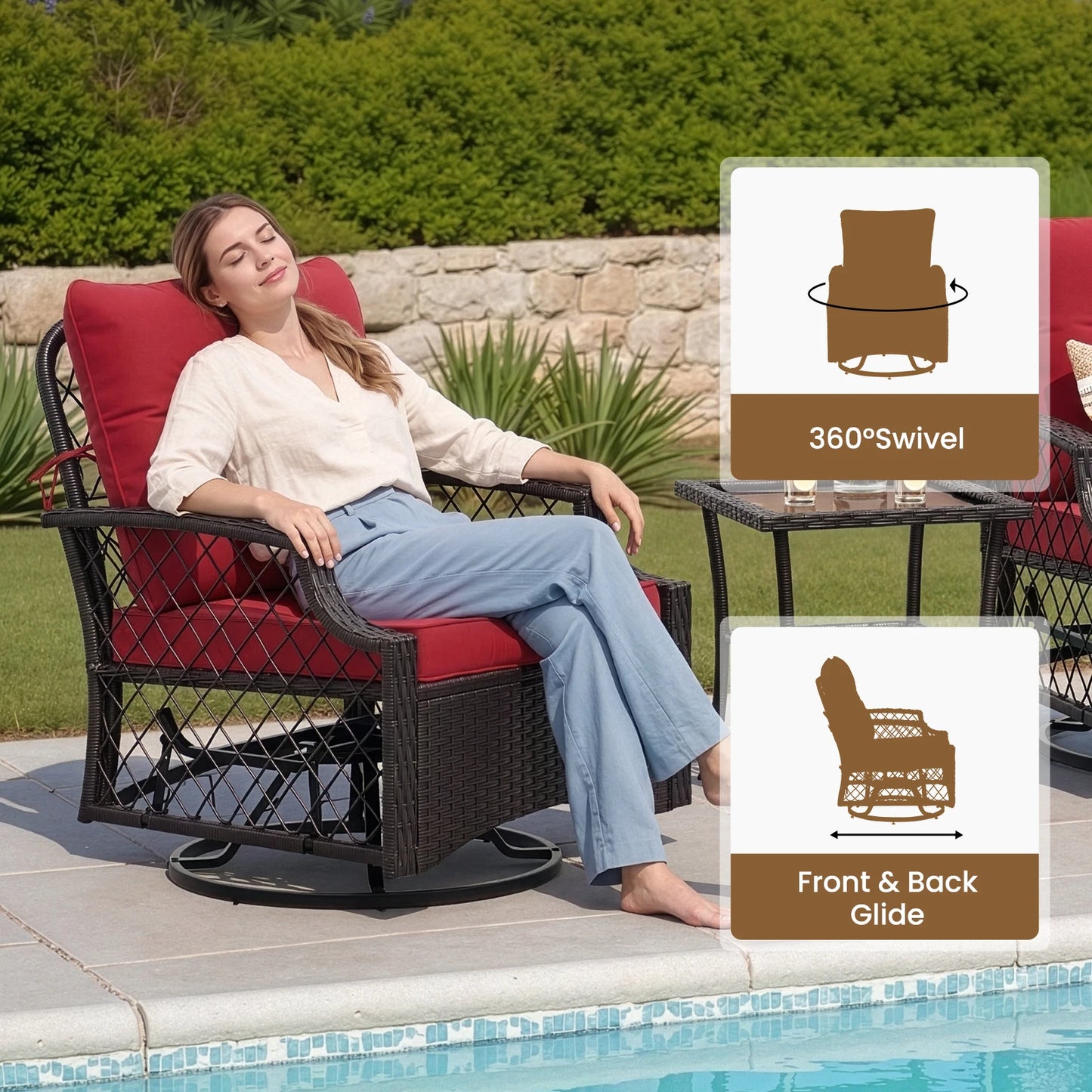 Farini 3-Piece Swivel Patio Bistro Set All-Weather Wicker