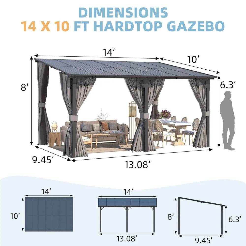 Hard Top Lean-To Gazebo Pergola Curtains Netting