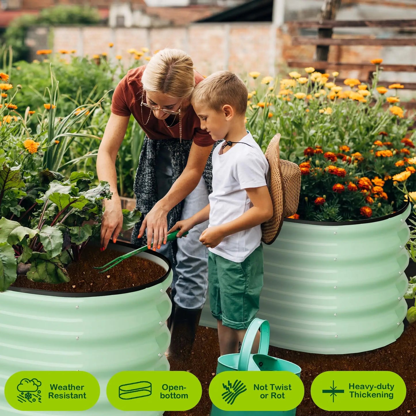 HiMISS 2-Pack Galvanized Steel Raised Oval Garden Beds