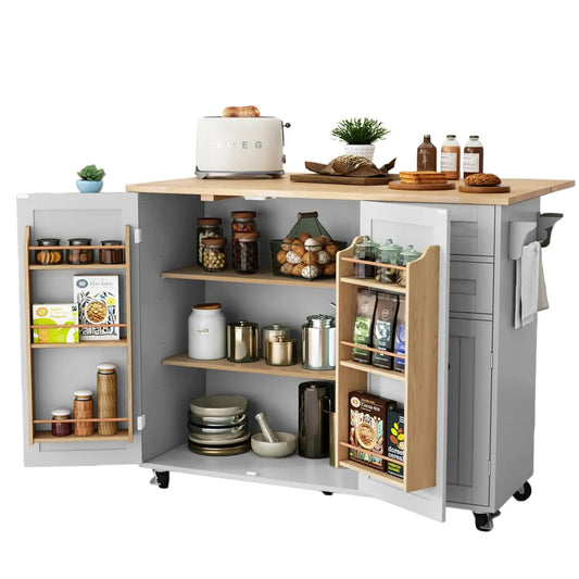 Rolling Kitchen Island With Drop Leaf Spice And Towel Rack