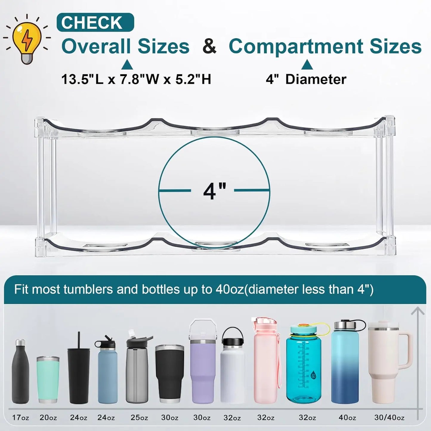 Three Tier Stackable Water Bottle Organizer Rack for Cabinet
