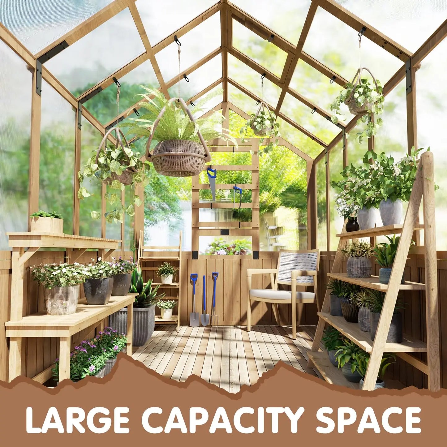 Wooden Cedar Frame Walk In Greenhouse With Polycarbonate Panels