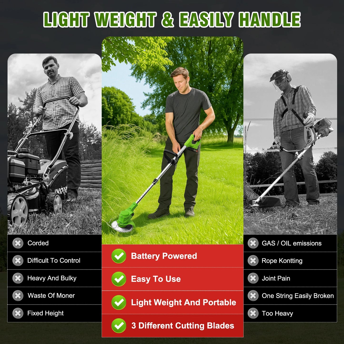 2-In-1 Cordless Lawn Mower Brushless Edger Trimmer 650W 24V