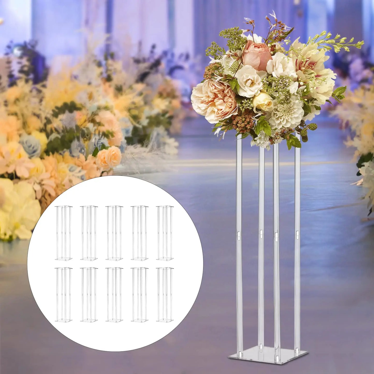 Transparent Acrylic Vase Column Stand For Elegant Wedding Centerpiece