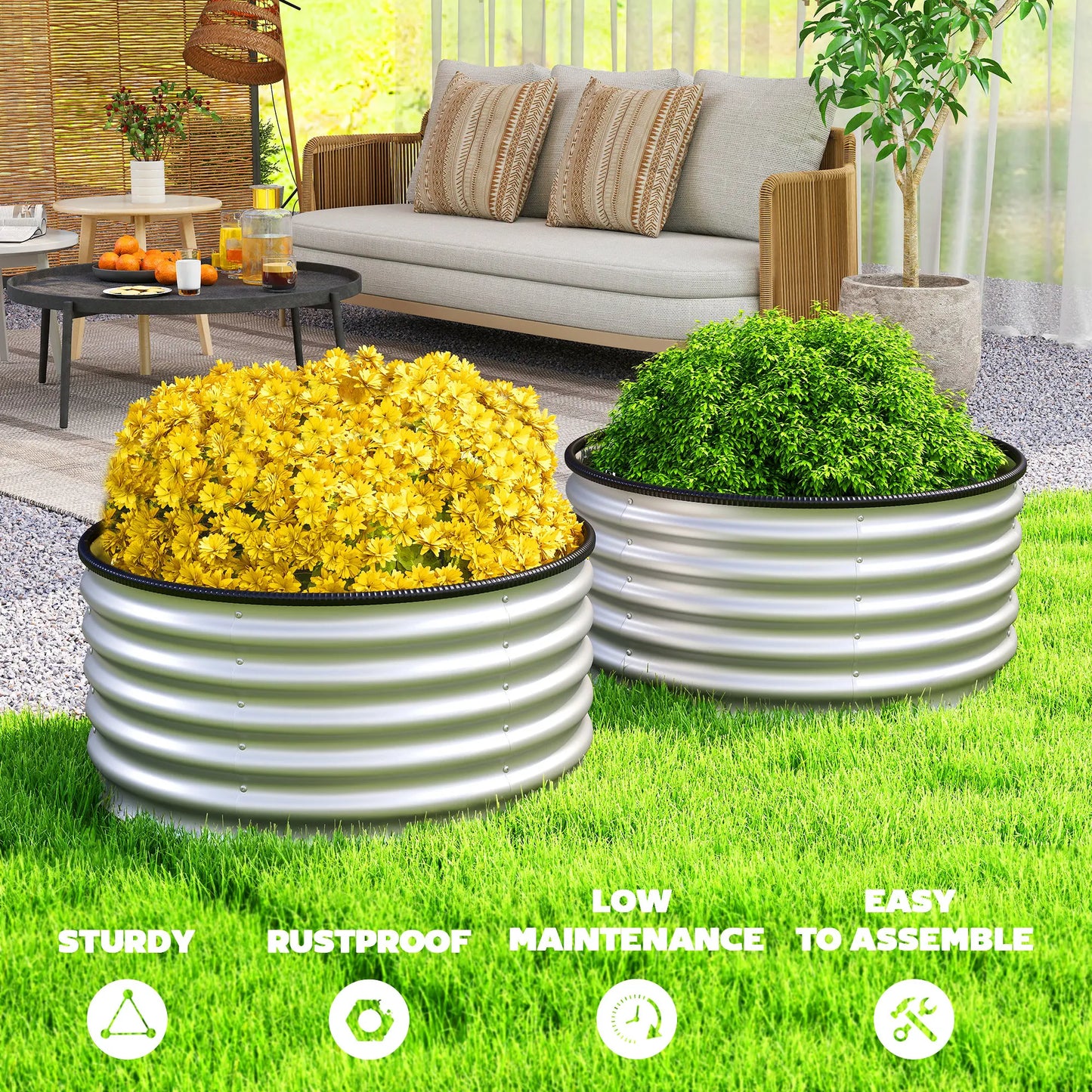 Raised Garden Beds Set Of 2 Galvanized Planter Boxes