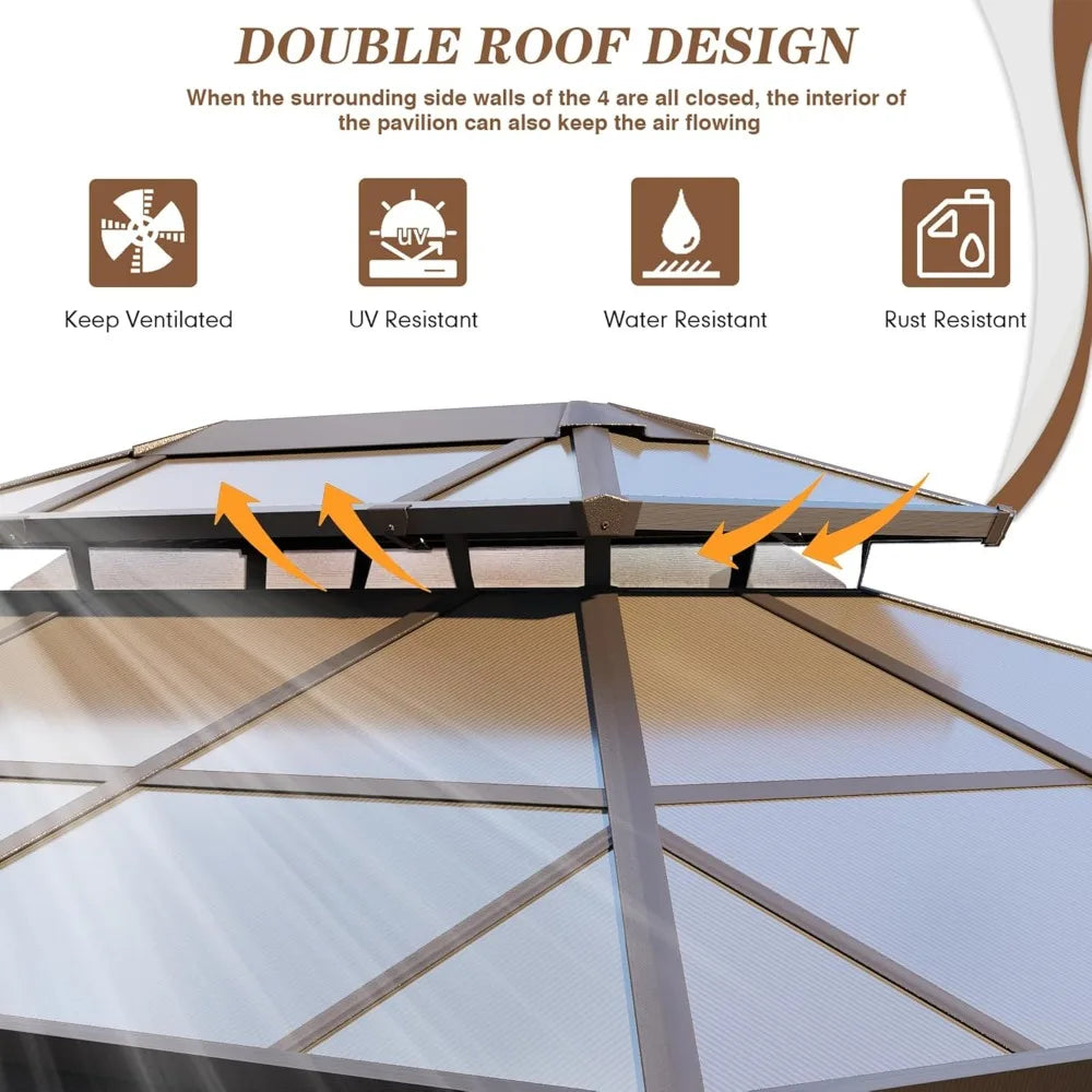 DUOFU Double Roof Gazebo With Netting And Curtains Aluminum Frame