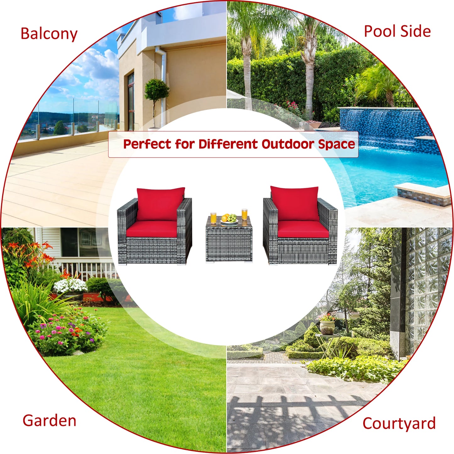 HOMASIS 3 Piece Patio Rattan Bistro Set With Cushioned Chairs