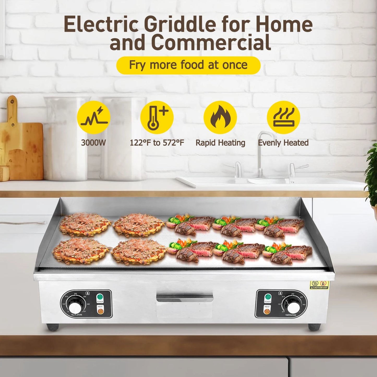 Adoolla 1500W 110V Commercial Electric Grill Countertop Teppanyaki Nonstick