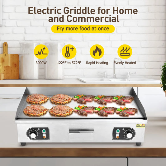 Adoolla 1500W 110V Commercial Electric Grill Countertop Teppanyaki Nonstick