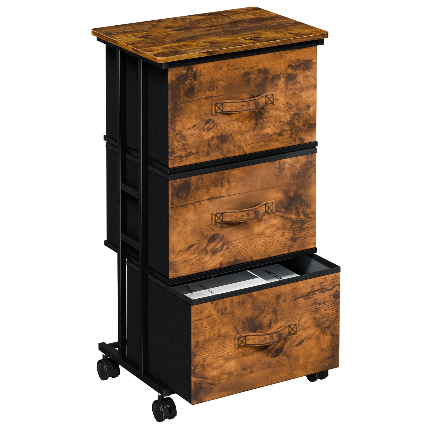 JHK Rolling Dresser Storage Cabinet With Steel Frame And Wheels