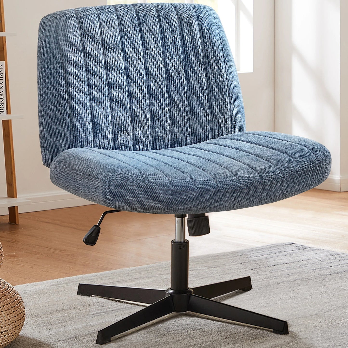JHK Cross Legged Office Rocking Chair With Adjustable Swivel Desk