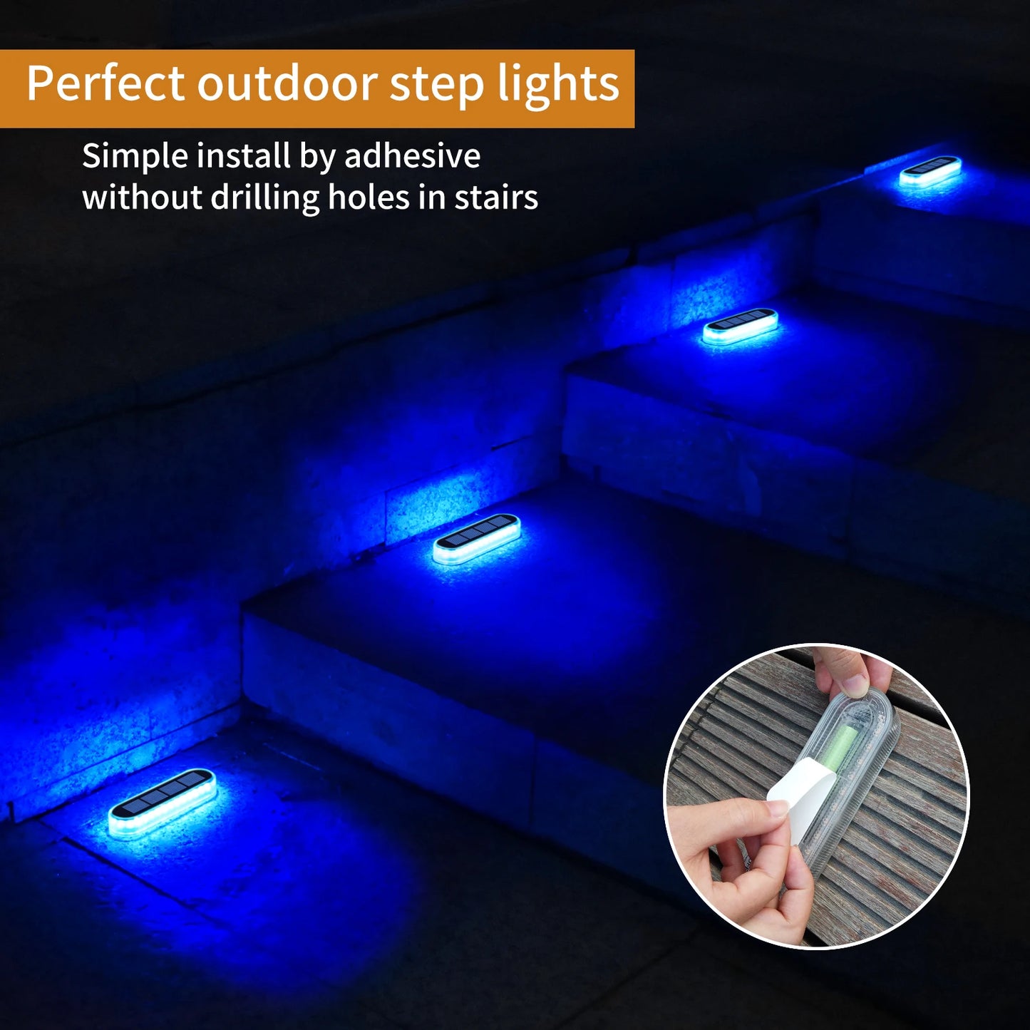 Solar LED Deck Lights 4 Pack Auto On Off IP68 Outdoor Waterproof
